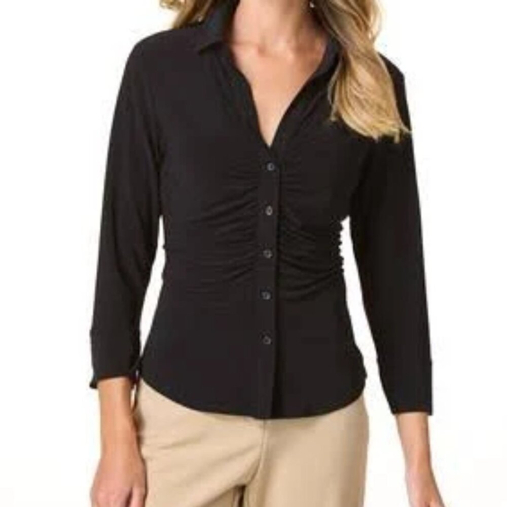 Cato Black Button Down Black Blouse Size Small